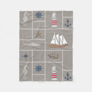 Nautical themed illustration fleece blanket