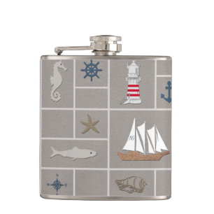 Nautical themed illustration hip flask