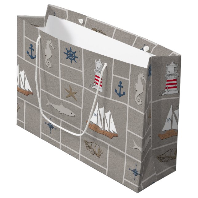 Nautical themed illustration large gift bag (Front Angled)
