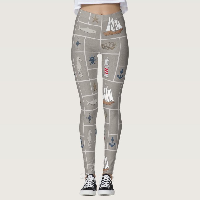 Nautical themed illustration leggings (Front)