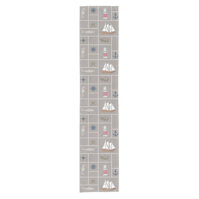Nautical themed illustration short table runner (Front)