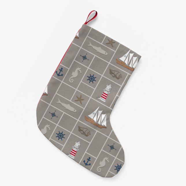 Nautical themed illustration small christmas stocking (Front (Hanging))
