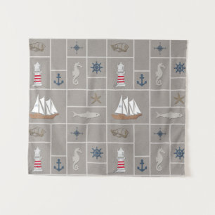 Nautical themed illustration tapestry