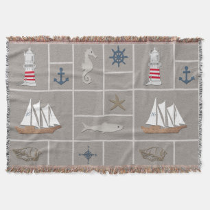 Nautical themed illustration throw blanket