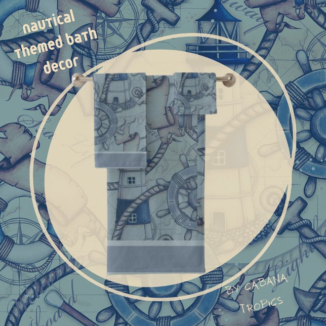 Nautical Themed Lighthouse Blue Shades Bath Towel Set (Creator Uploaded)