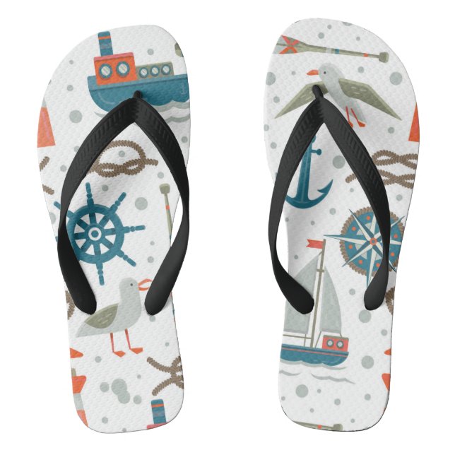 Nautical themed red teal grey white pattern thongs (Footbed)
