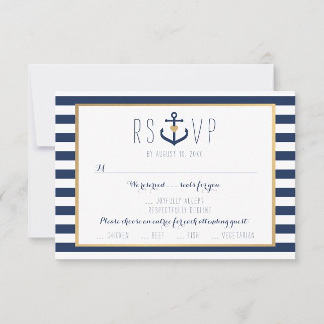 Nautical themed RSVP Card - Wedding Response Card (Front)