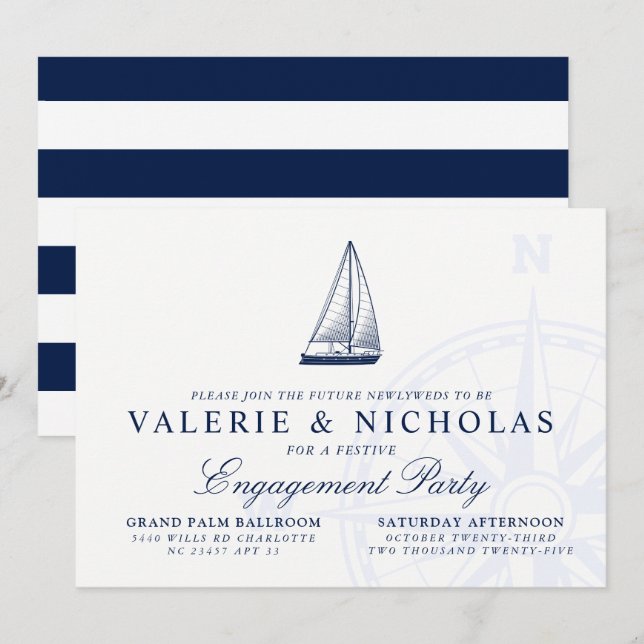 Nautical Themed Sailboat Engagement Party Invitation (Front/Back)
