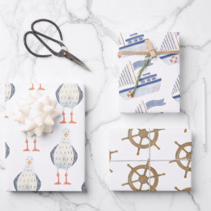 Nautical Themed Sailboat Wrapping Paper Sheet