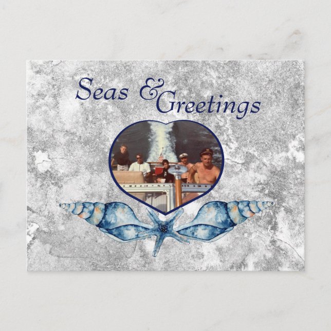 Nautical-themed Seas & Greetings Holiday Postcard (Front)