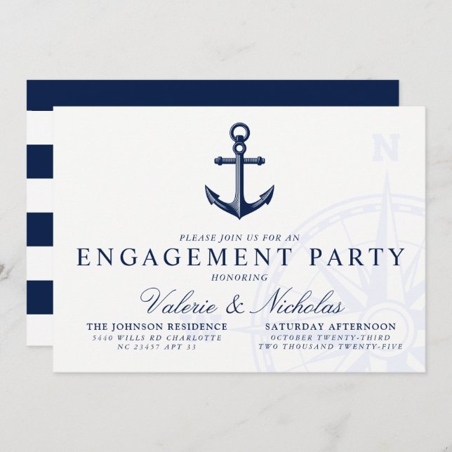 Nautical Themed | Vintage Anchor Engagement Party Invitation (Front/Back)