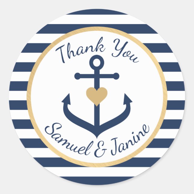 Nautical themed Wedding Thank You Stickers (Front)