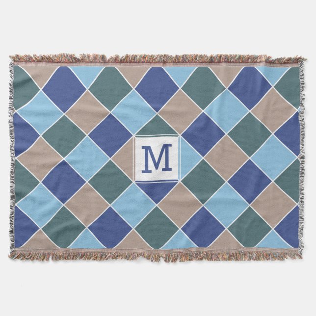 Nautical Tiles custom monogram throw blanket (Front)