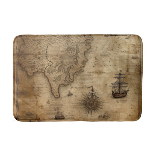 Nautical Treasure Map Bath Mat