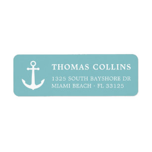 Nautical Turquoise and White Anchor Return Address Label