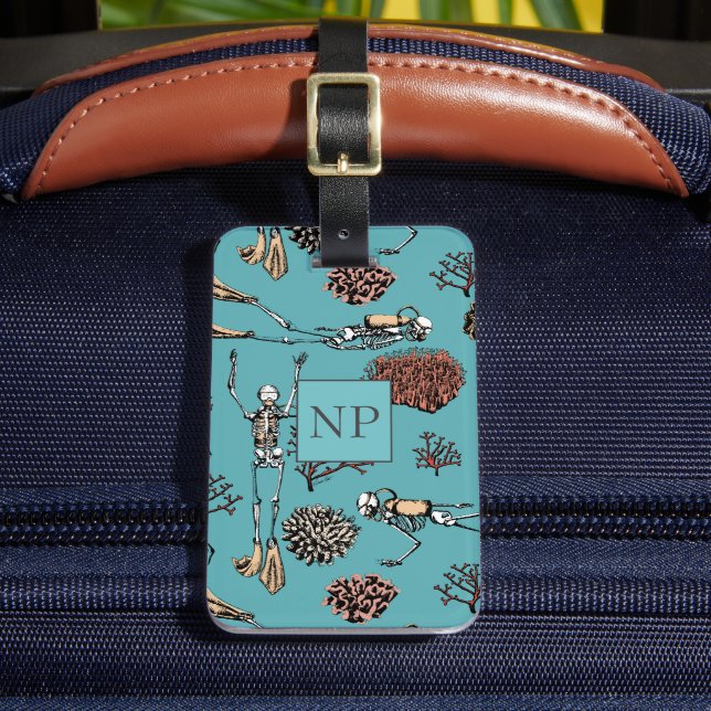 Nautical Turquoise Blue Ocean Diving Luggage Tag (Front Insitu 2)