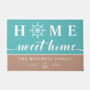 Nautical Turquoise Sand Home Sweet Home Add Name Doormat
