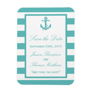 Nautical Turquoise Stripe Anchor Save The Date Magnet