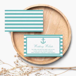 Nautical Turquoise Stripe Anchor Wedding Website Enclosure Card