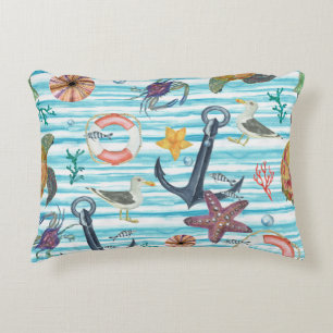 Nautical Turtles Seagul Starfish Pattern Decorative Cushion