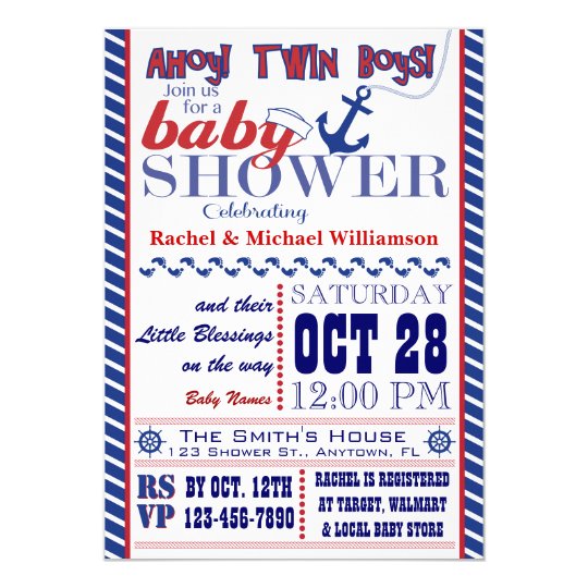 Nautical Twin Baby Boy Shower Invitation