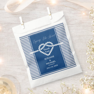 Nautical Tying Knot Navy Blue Stripes Wedding Favour Bag