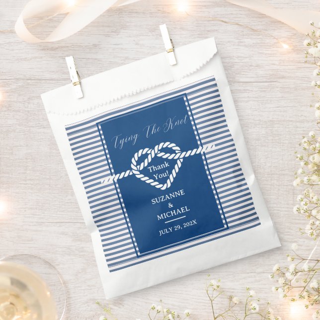 Nautical Tying Knot  Navy Blue Stripes Wedding  Favour Bag (Clipped)