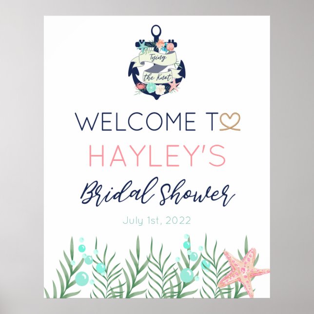 Nautical Tying the Knot Bridal Shower Welcome Sign (Front)