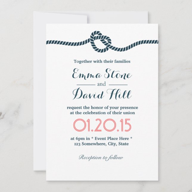 Nautical Tying the Knot Elegant Minimalist Wedding Invitation (Front)