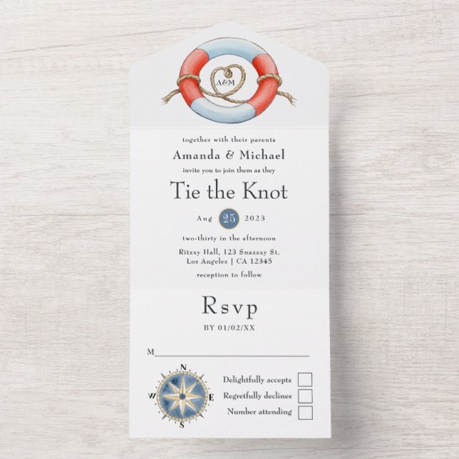 Nautical Tying the Knot Wedding All In One Invitation (Inside)