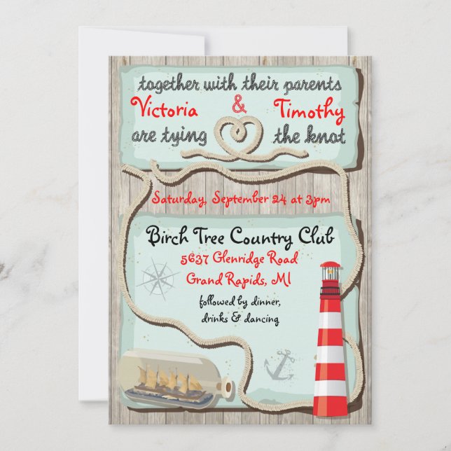 Nautical "tying the knot"  Wedding Invitations (Front)