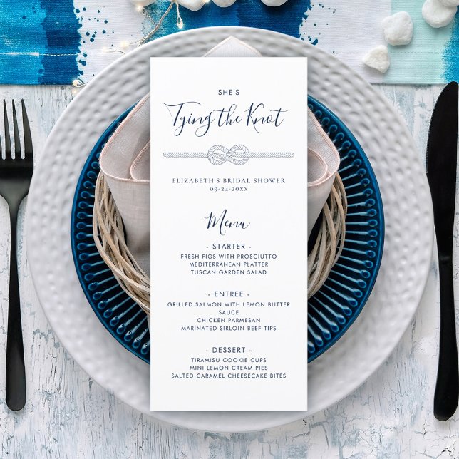 Nautical Tying the Knot White Navy Bridal Shower Menu (Creator Uploaded)