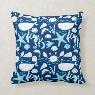 Nautical Under the Sea Cartoon Cute Blue Cushion