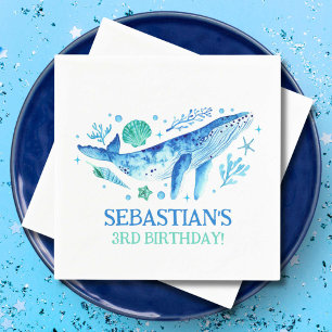 Nautical Under the Sea Party Whale Watercolor Napkin