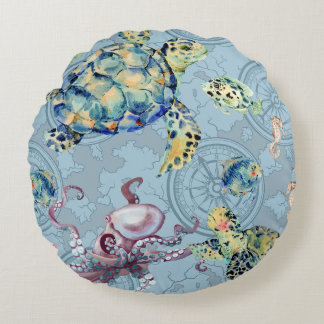 Nautical Under the Sea Round Cushion