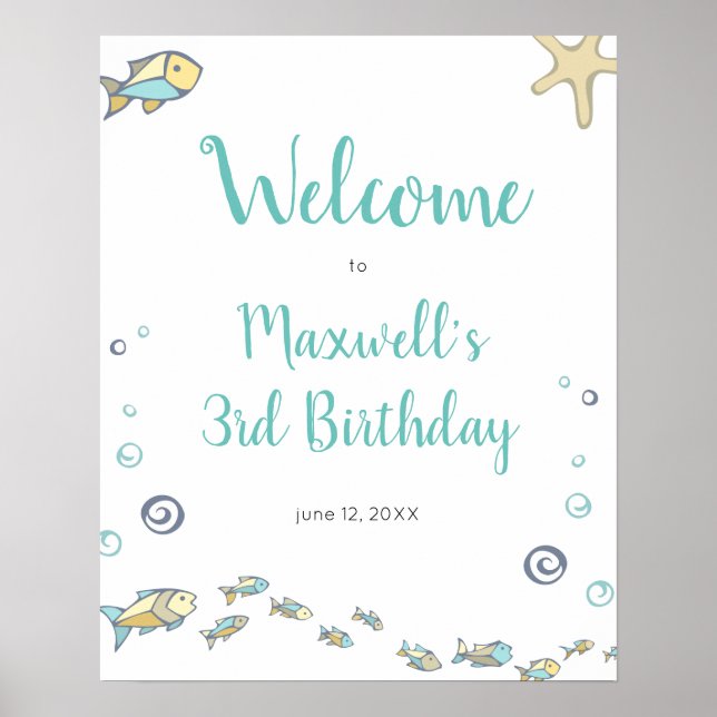 Nautical Under The Sea Welcome To 3rd Birthday Poster (Front)