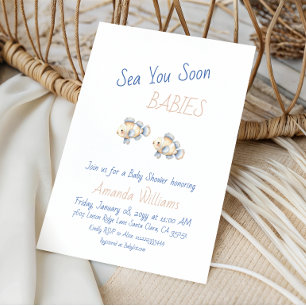 Nautical Under The Sea You Soon Twins Baby Shower Invitation
