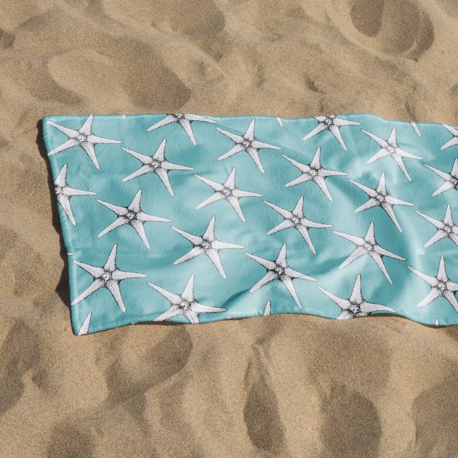 Nautical undersea modern white starfish pattern beach towel (Creator Uploaded)