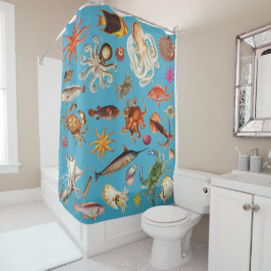 Nautical Underwater Sea Life Pattern Ocean Blue Shower Curtain