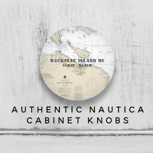 Nautical Upper Michigan Latitude Longitude Chart Ceramic Knob