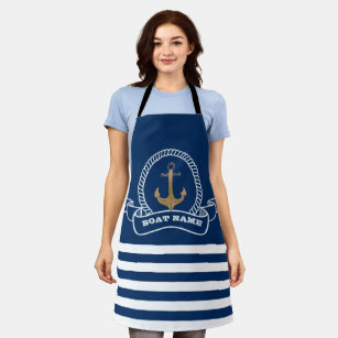 Nautical,Vinatge Anchor Navy Blue Striped   Apron