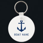 Nautical Vintage Anchor Boat or Name Navy & White Key Ring<br><div class="desc">Nautical Vintage Anchor Add You Name,  Boat Name or Custom Text Keychain.</div>