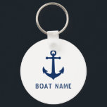 Nautical Vintage Anchor Boat or Name Navy & White Key Ring<br><div class="desc">Nautical Vintage Anchor Add You Name,  Boat Name or Custom Text Keychain.</div>