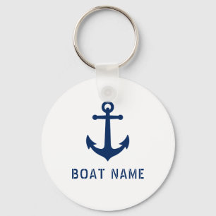 Nautical Vintage Anchor Boat or Name Navy & White Key Ring
