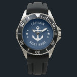 Nautical Vintage Anchor Captain Boat Name Navy Watch<br><div class="desc">A Nautical Vintage Anchor and Stars with Captain Rank or other title and Your Name or Boat Name on a Stylish Wrist Watch. This personalised Pocket Watch will not just time but also is a fun conversation piece. Perfect for Father's Day but also makes a great gift for any occasion....</div>