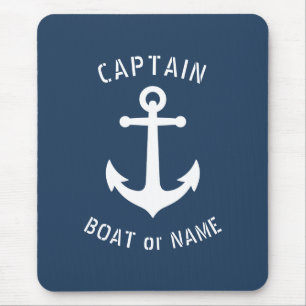 Nautical Vintage Anchor Captain Boat or Name Blue Mouse Pad
