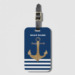 Nautical,Vintage Anchor Navy Blue Striped Luggage Tag