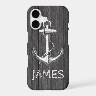Nautical Vintage Anchor On Rustic Wood Monogram