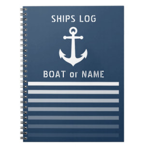 Nautical Vintage Anchor Ships Log Blue Stripe Notebook