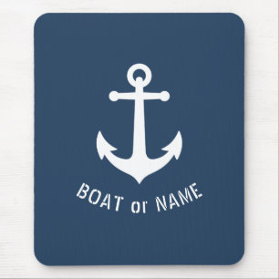 Nautical Vintage Anchor Your Boat or Name Blue Mouse Pad